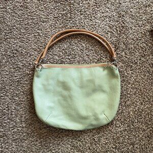 MAXX New York Seafoam Mint Green Tan Leather Shoulder Bag Purse Satchel Handbag
